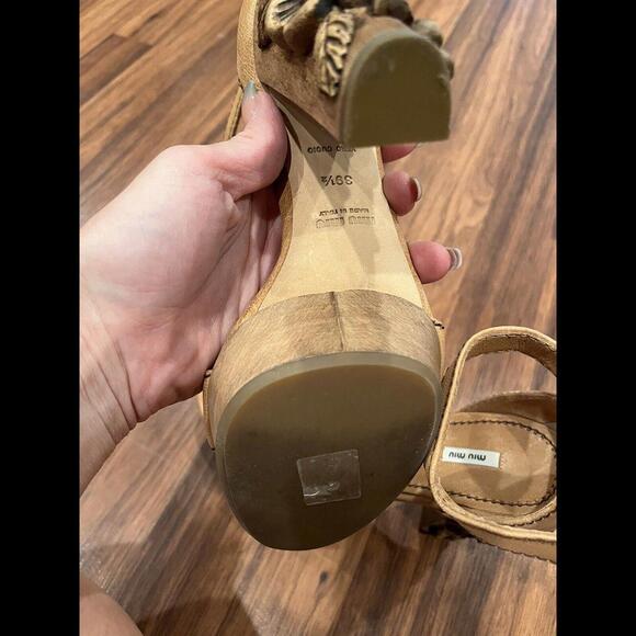 RARE Miu Miu Carved Wooden Heel Sandals 9.5 [pin-up rockabilly] - Picture 7 of 8